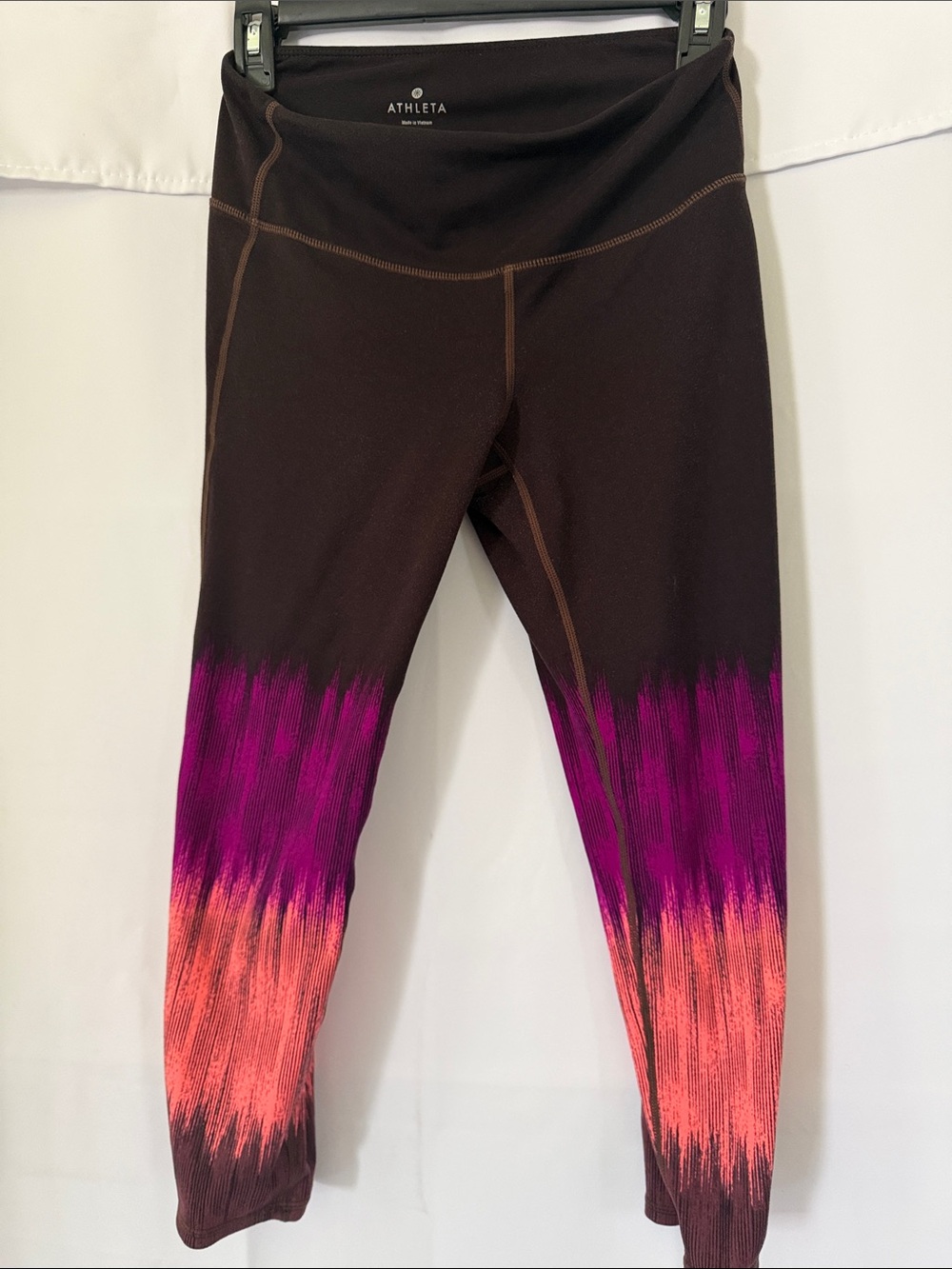Athleta Black Cropped Leggings with Magenta and Coral Dip-Dye